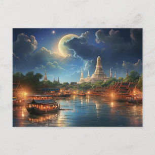 Cartão Postal De Festividades Serenidade Lua sobre Wat Arun, Bangkok