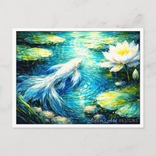 Cartão Postal De Festividades Sereno Koi e Impressionista de Lago de Nenúfar