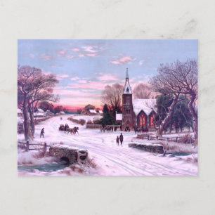 Cartão Postal De Festividades Serviços Religiosos na Manhã da Véspera de Natal