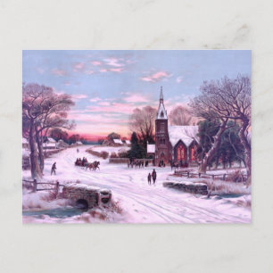 Cartão Postal De Festividades Serviços Religiosos na Véspera de Natal pela Manhã