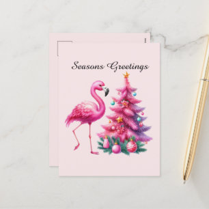 Cartão Postal De Festividades Sessões saudações rosa flamingo