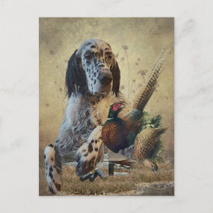Cartão Postal De Festividades Setter inglês com faisões, arte