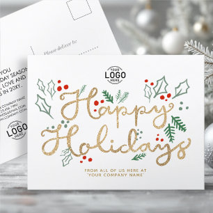 Cartão Postal De Festividades Seu logotipo Business Dourado Feliz Natal de texto
