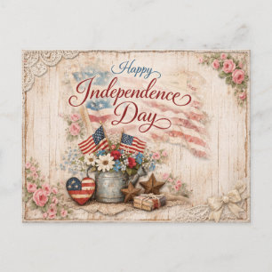 Cartão Postal De Festividades Shabby Chic Americana Dia da Independência