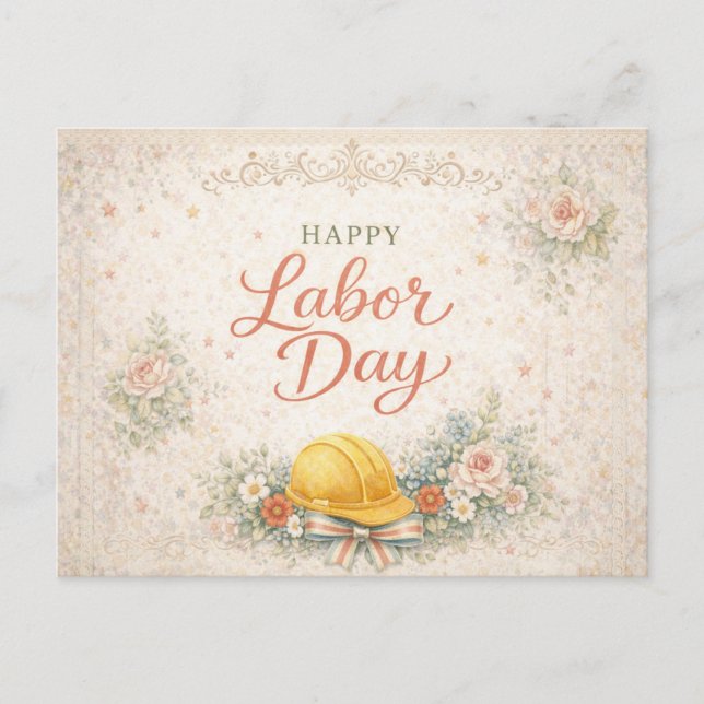 Cartão Postal De Festividades Shabby Chic Pink Happy Labor Day (Frente)