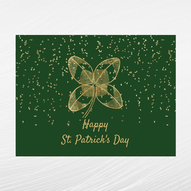 Cartão Postal De Festividades Shamrock Dourado Confetti Dia de São Patrício (Criador carregado)