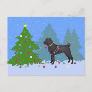 Cartão Postal De Festividades Shar-Pei Chinês Decorando Árvore de Natal