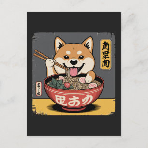 Cartão Postal De Festividades Shiba Inu Cachorro Comendo Ramen