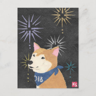 Cartão Postal De Festividades Shiba Inu, Shiba alaranjado, ano do cão
