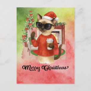 Cartão Postal De Festividades Siamese Cat Enviando Mensagem Feliz Natal
