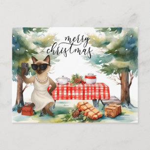 Cartão Postal De Festividades Siamese Cat Enviando Mensagem Feliz Natal