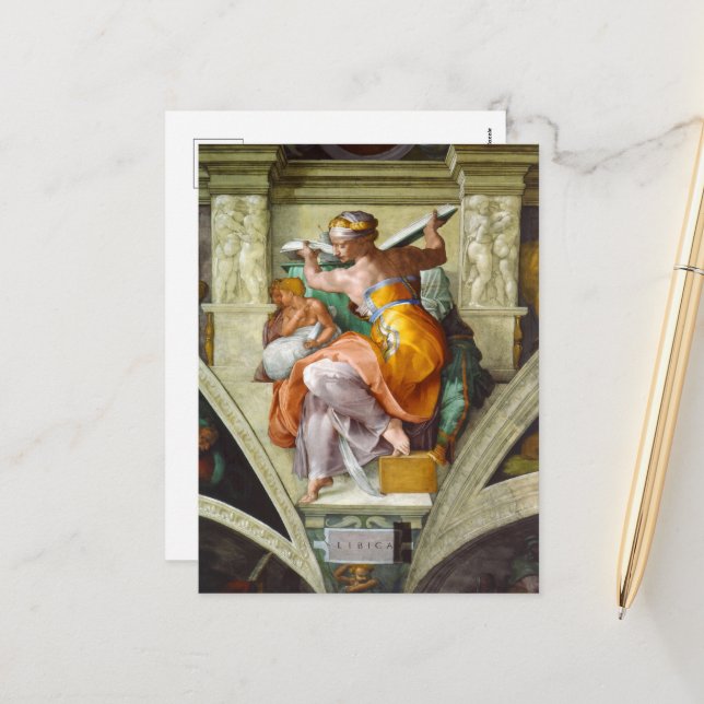 Cartão Postal De Festividades Sibyl Líbia por Michelangelo (Frente/Verso In Situ)