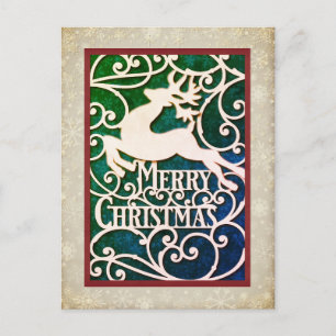 Cartão Postal De Festividades Silhuetas de Rena de Natal Feliz Floco de Neve
