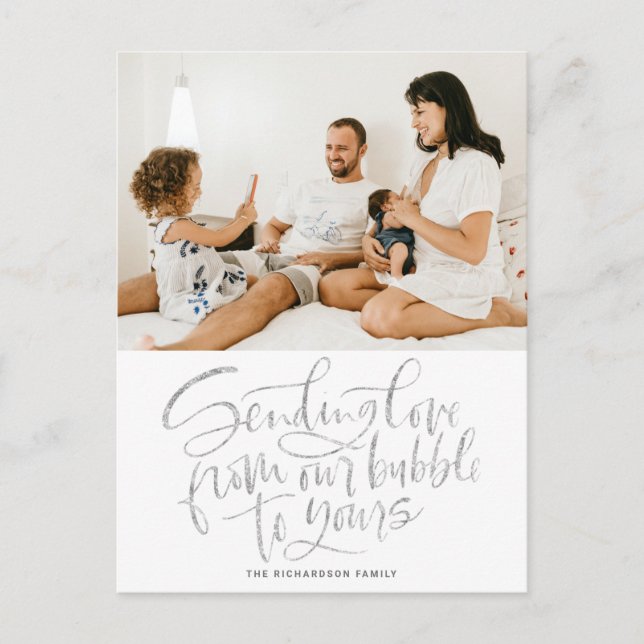 Cartão Postal De Festividades Silver Enviando Amor de Nosso Bolha para Sua Foto (Frente)