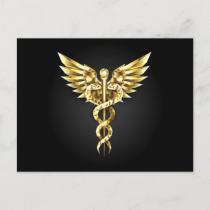Cartão Postal De Festividades Símbolo Caduceu Poligonal Dourado