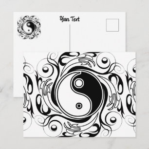 Cartão Postal De Festividades Símbolo Yin & Yang Preto e Branco Estilo Tatuagem