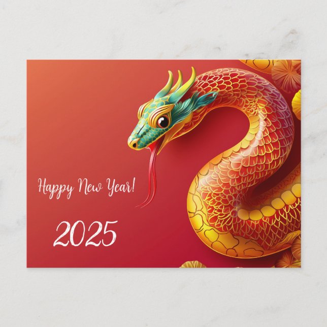 Cartão Postal De Festividades símbolo zodíaco chinês novo ano 2025 rua asiática  (Frente)