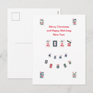 Cartão Postal De Festividades símbolos de peças de Mahjong 2027 para o Natal