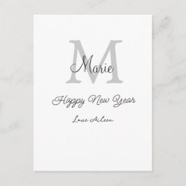Cartão Postal De Festividades simple minimal happy new year monogram gray name 