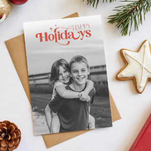 Cartão Postal De Festividades Simple Script Vermelho Foto Retro Feliz Natal