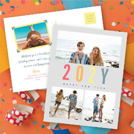 Cartão Postal De Festividades Simples 3 Foto Moderna de Ano Colorido Minimalista