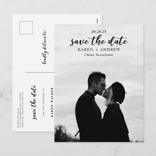 Cartão Postal De Festividades Simples Casamento de Amor Salve a Data (Frente/Verso)