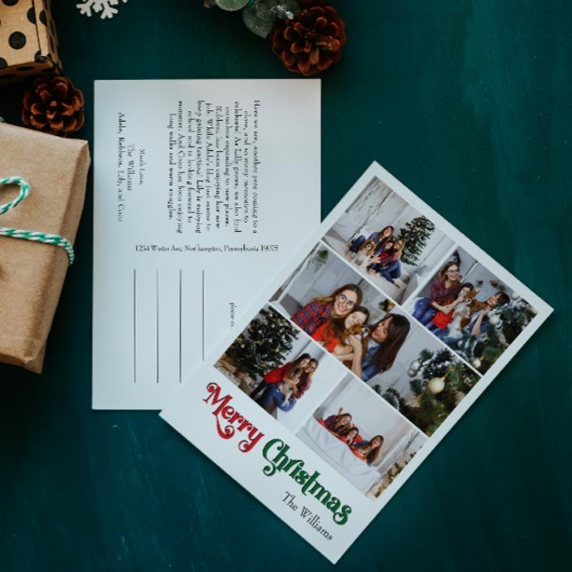 Cartão Postal De Festividades Simples Clássico Feliz Natal Vertical Cinco Fotos (Criador carregado)
