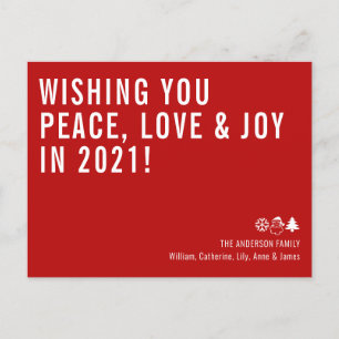 Cartão Postal De Festividades Simples Desejo Paz Ame Joy 2021 Ano Novo
