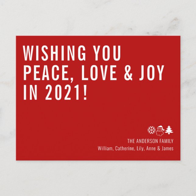 Cartão Postal De Festividades Simples Desejo Paz Ame Joy 2021 Ano Novo (Frente)