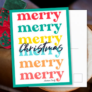 Cartão Postal De Festividades Simples Elegante Colorido Verde Feliz Natal