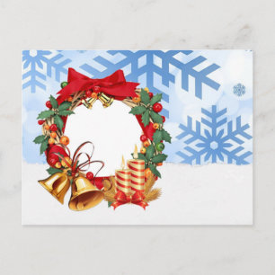 Cartão Postal De Festividades Simples Elegante Dourada Wreath Feliz Natal