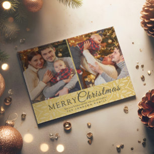Cartão Postal De Festividades Simples Elegante Dourado Quadro 2 Foto Natal