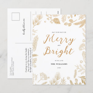 Cartão Postal De Festividades Simples Elegante, Feliz Dourada e Natal Brilhante