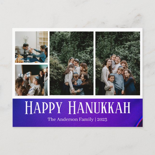 Cartão Postal De Festividades Simples Elegante Feliz Hanukkah foto da família (Frente)