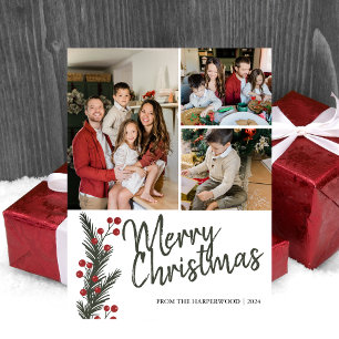 Cartão Postal De Festividades Simples Elegante moderno 4 fotos da família natalí