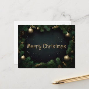 Cartão Postal De Festividades Simples Elegantes Decorações de Folhas Verdes Nata
