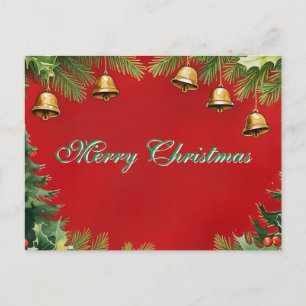 Cartão Postal De Festividades Simples Elegantes Decorações de Folhas Verdes Nata