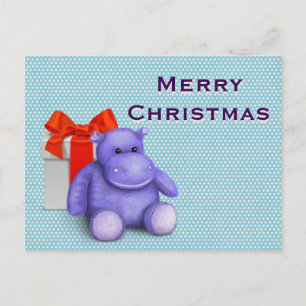 Cartão Postal De Festividades Simples Elegantes Ursinho Hippo Feliz Natal