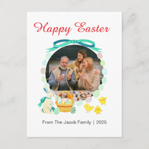Cartão Postal De Festividades Simples Feliz Páscoa família uma foto elegante