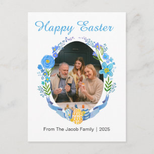 Cartão Postal De Festividades Simples Feliz Páscoa família uma foto elegante