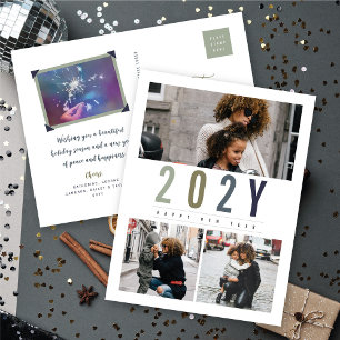 Cartão Postal De Festividades Simples Foto Moderna de Ano 3 Colorida Minimalista