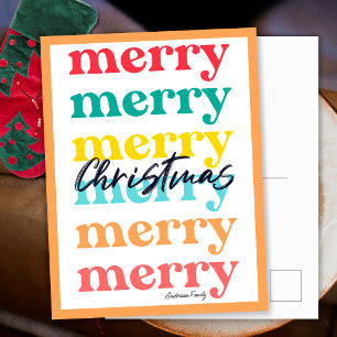 Cartão Postal De Festividades Simples Natal Alegre Laranja Colorido Elegante