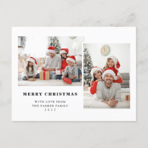 Cartão Postal De Festividades Simples Preto e Branco Duas Fotografias Feliz Nata