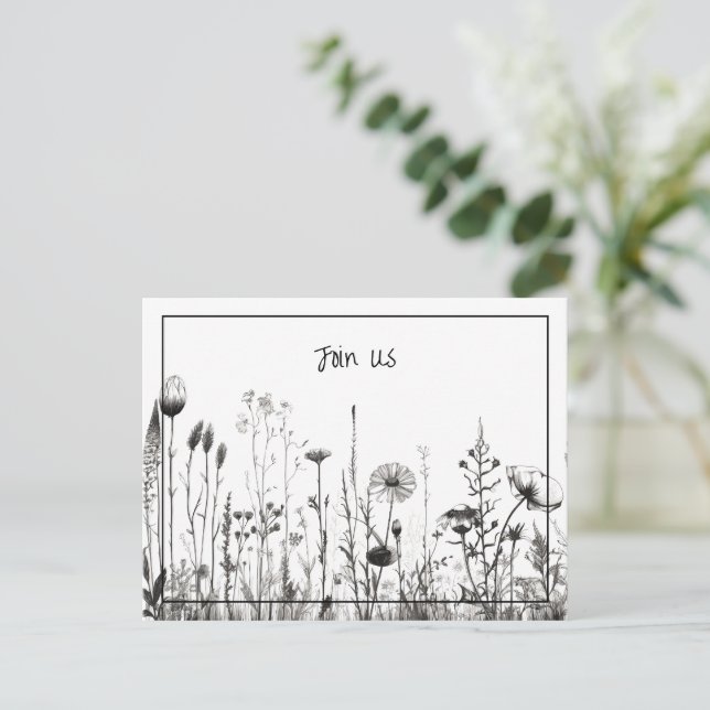 Cartão Postal De Festividades Simples Preto e Branco Salvar a Data (Em pé/Frente)