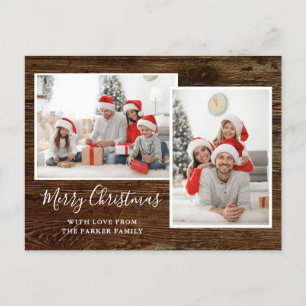Cartão Postal De Festividades Simples Rustic Olhe Duas Fotografias Feliz Natal