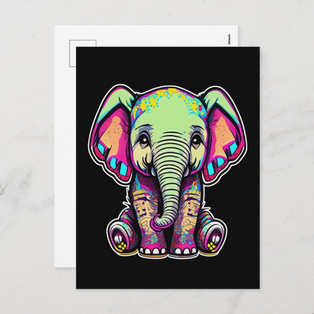 Cartão Postal De Festividades Simulação digital do lindo bebê elefante (Frente/Verso)
