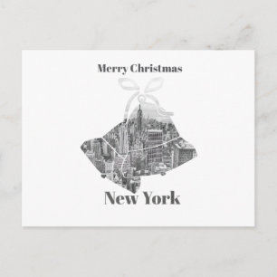 Cartão Postal De Festividades Sino de Natal Alegre Nova York