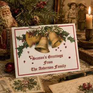 Cartão Postal De Festividades Sinos de Natal Vintage Holly & Mistletoe