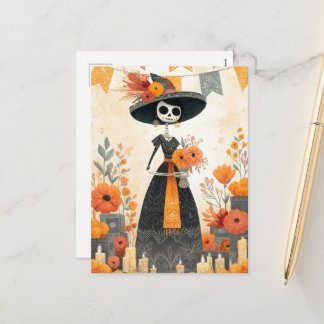 Cartão Postal De Festividades Skeleton Lady La Catrina Dia dos Mortos