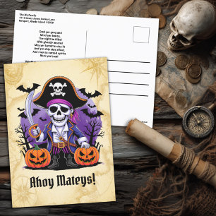 Cartão Postal De Festividades Skeleton Pirate Halloween